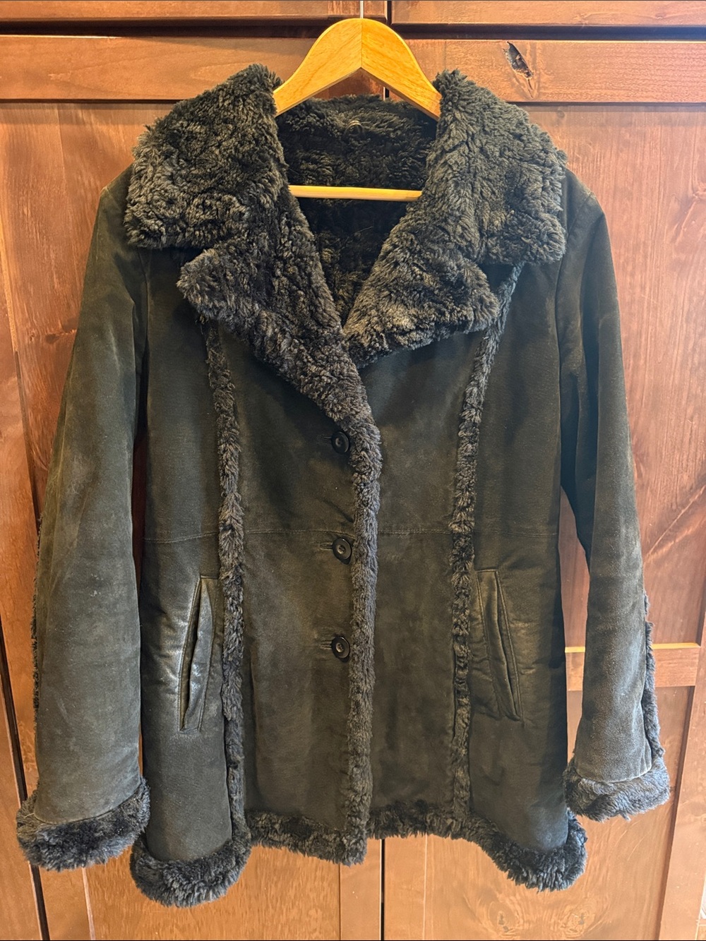 Y2K Wilsons Leather Black Faux Shearling Trim Suede Jacket